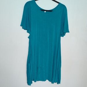 American Curvy Teal Blue T-Shirt Dress with Pockets Women's Size 1X